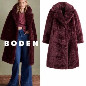 NEW Boden Plush Teddy Coat in Deep Burgundy Size 4P